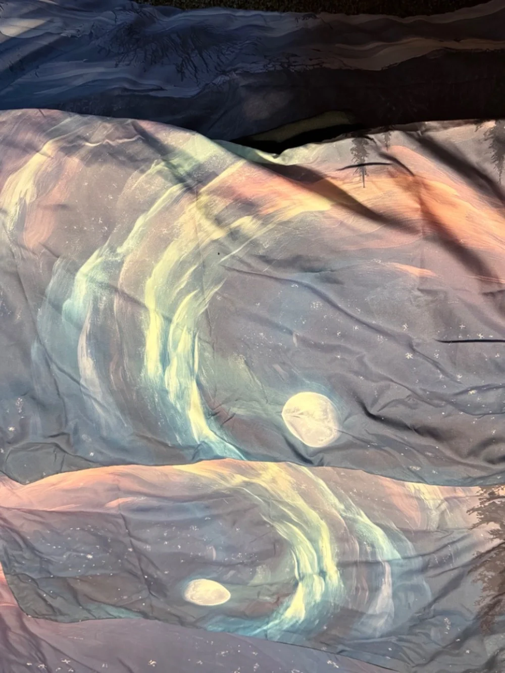 King Size NIB Duvet Cover Aurora Borealis Forest Mountain Print